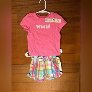 Cat & Jack Pink Butterfly Tee + OshKosh Plaid Shorts Set (12M)